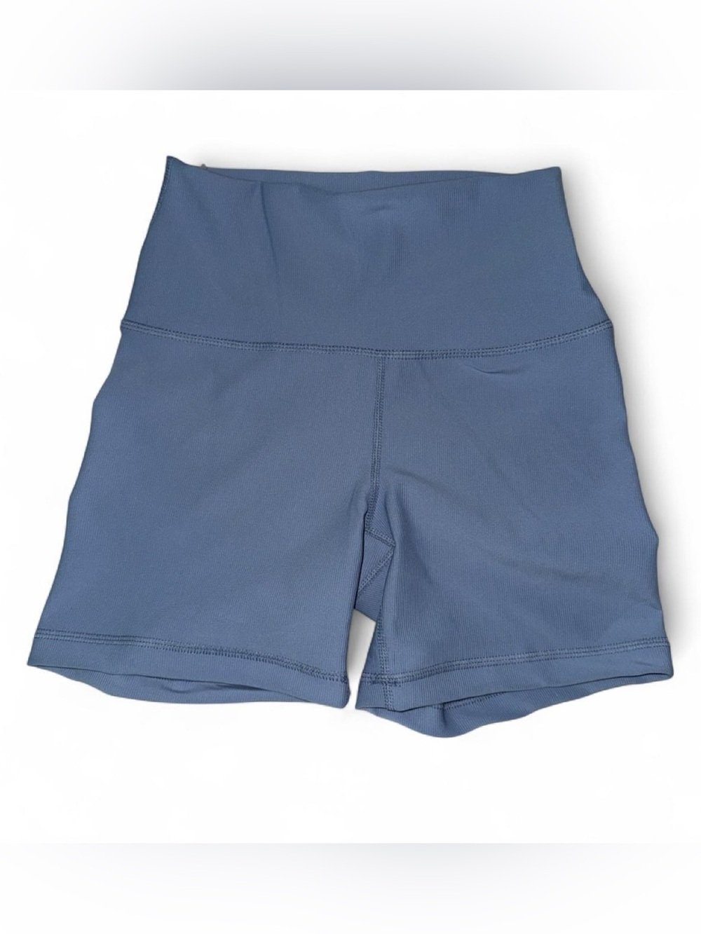90 Degree By Reflex Slate Blue High-Waist Ribbed Biker Shorts